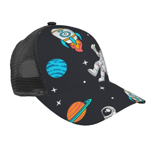 Disketp Space Print Trucker Hat Men Women - Mesh Baseball SnapBack Cap