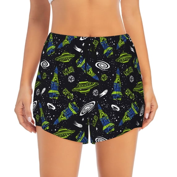 Disketp Space Rockets Print Women's Shorts Workout Shorts for Athletic Gym Running Shorts with Phone Pockets XX-Large