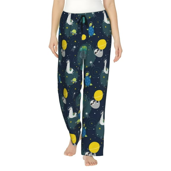 Disketp Space and Animals Print Women's Comfy Pajama Pants Casual Drawstring Palazzo Lounge Wide Leg Pants