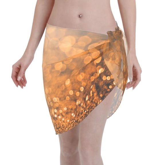 Disketp Sparkling Orange And Black Women Swimsuit Cover Up Short Chiffon Summer Beach Sarong Bikini Wrap Skirt Bathing Suit