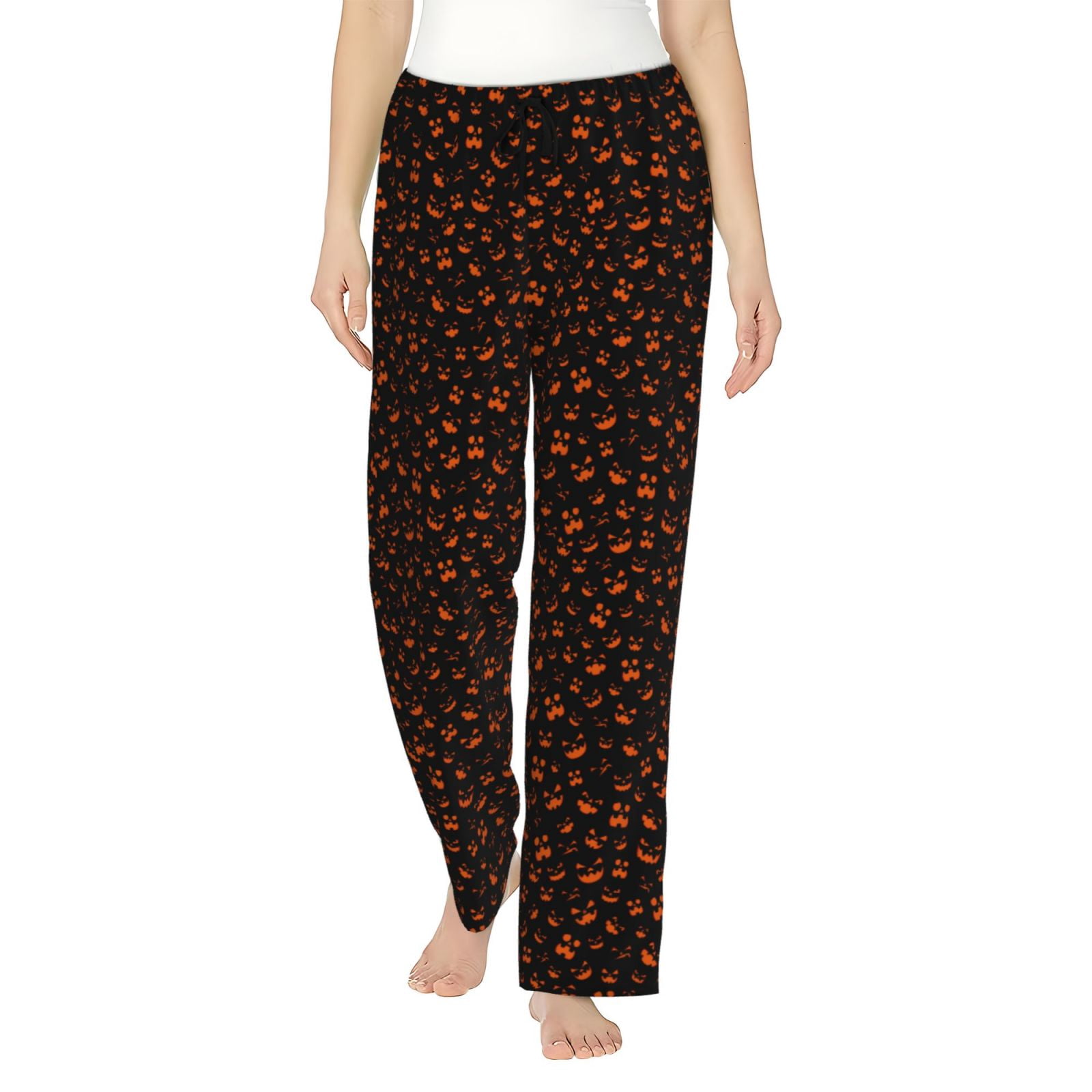 Spooky Ghost & Spider Halloween PJ Pants For Women - Soft Wide Leg Lounge Pants With Pockets, Striped Fall Pajamas