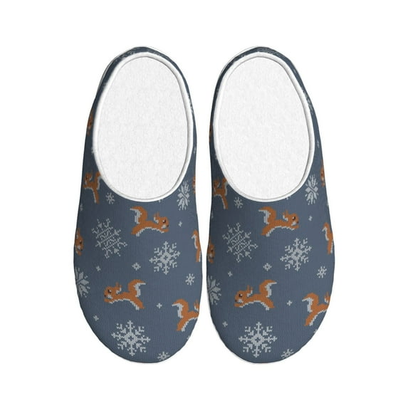 Disketp Squirrel And Snowflakes Women's Men's Slippers Plush Slip-On House Slipper for Winter Indoor Soft Cushion Non-slip Fluffy Slides Slippers-35/36
