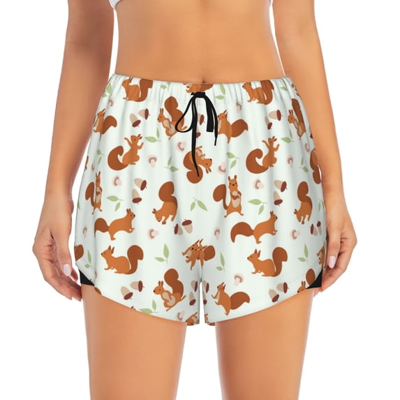 Disketp Squirrel Playing Print Women's Shorts Workout Shorts for Athletic Gym Running Shorts with Phone Pockets Small
