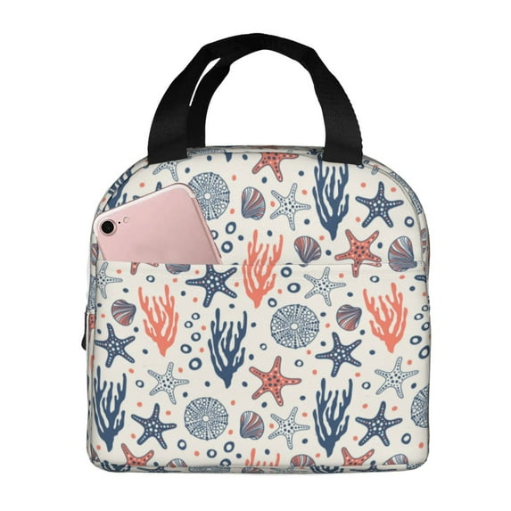 Disketp Starfish Shell Lunch Bag for Women Men, Leakproof Thermal Cooler Sack Food Handbags Case High Capacity forTravel Work School Picnic