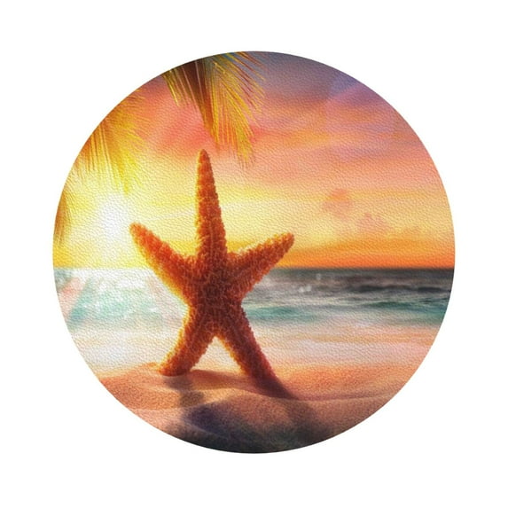 Disketp Starfish Sunset Sea Beach Funny Coasters,6 Pcs Leather Coasters With Holder, Perfect Housewarming Hostess Gifts,Protect Furniture From Water Marks Scratch And Damage