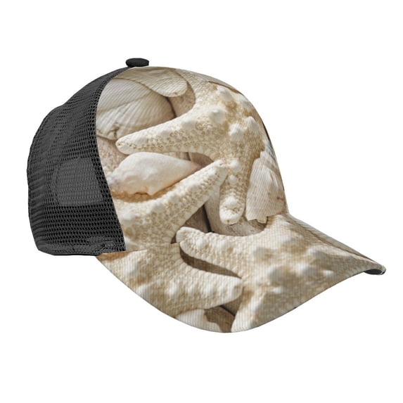 Disketp Starfish and Sea Shells Print Trucker Hat Men Women - Mesh Baseball SnapBack Cap