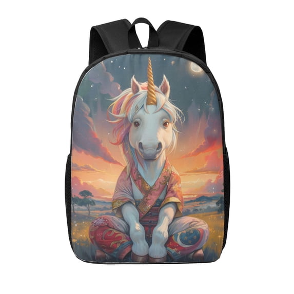 Disketp Starry Sky Cute Horse School Backpack, Lightweight Basic Middle School Bookbags 17 Inch Casual Daypack for Student College, Travel or Outdoor