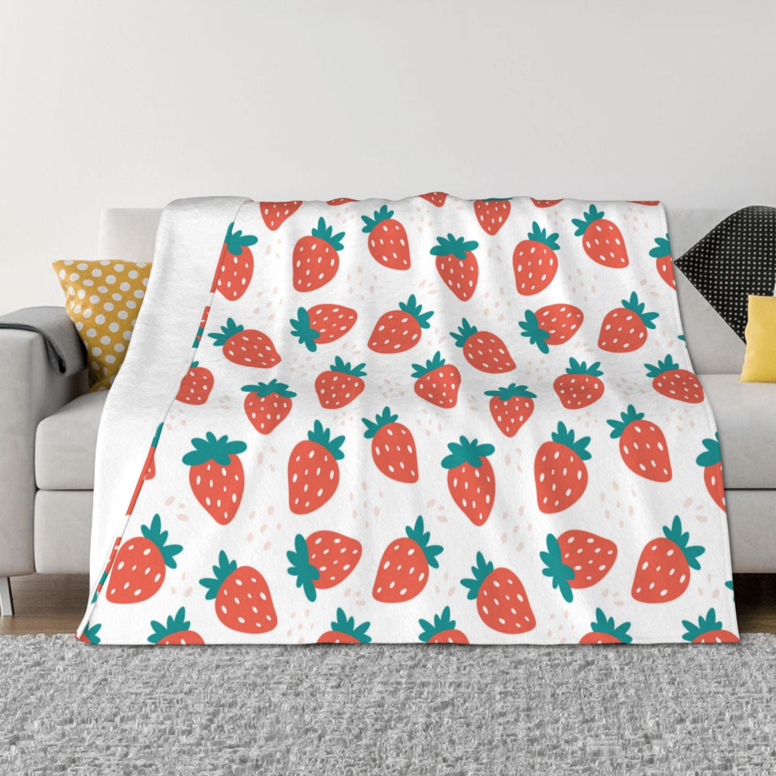 Disketp Strawberries Flannel Blankets Thick and Warm Blanket for