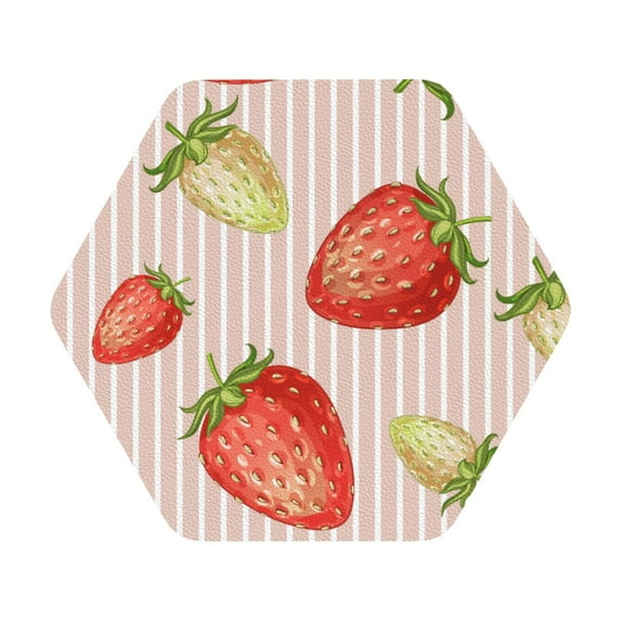 Disketp Strawberries Funny Coasters,6 Pcs Leather Coasters With Holder, Perfect Housewarming Hostess Gifts,Protect Furniture From Water Marks Scratch And Damage
