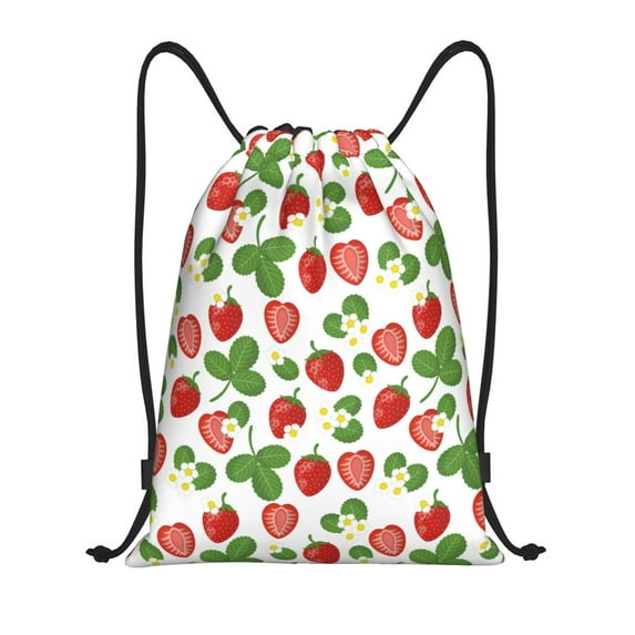 Disketp Strawberry Drawstring Backpack Drawstring Gym Bags Draw String Bags for Sports, Gym, Travel, Swimming, Beach-Small