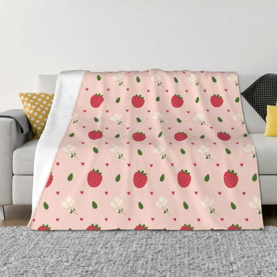 Disketp Strawberry Flannel Blankets - Thick and Warm Blanket for Winter, Soft Fuzzy Plush King Blanket for All Seasons40"x30"
