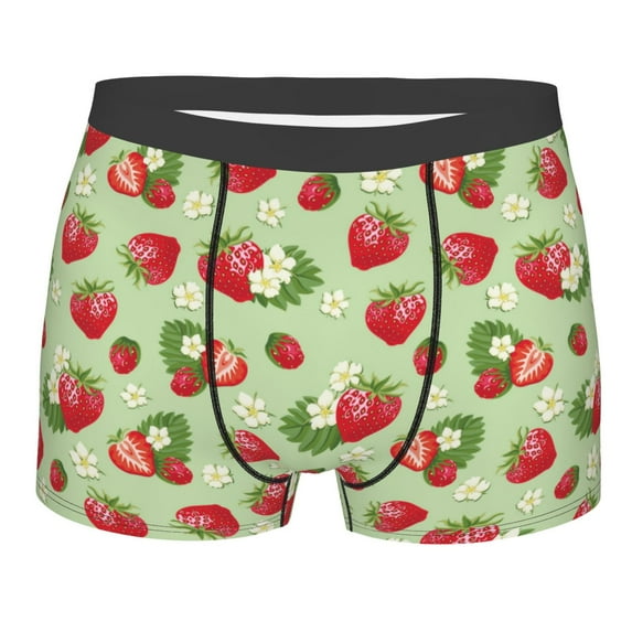 Disketp Strawberry Floral Men's Boxer Briefs,Soft and Breathable Cotton Underwear with ComfortFlex Waistband