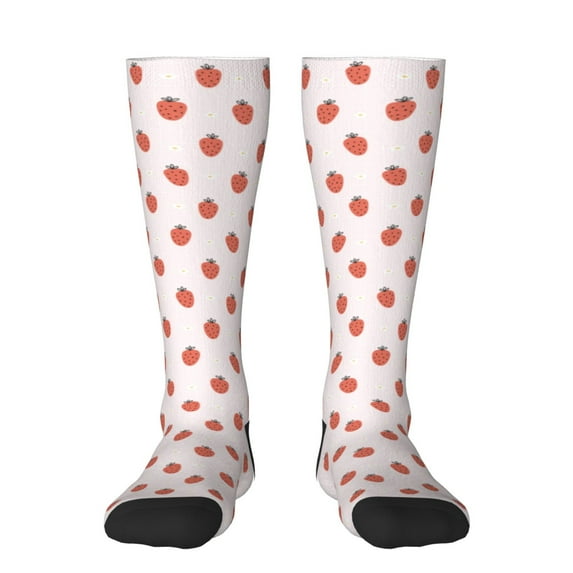 Disketp Strawberry Print Unisex Contrast Color Stockings Lightweight Breathable Ventilation Ankle Contrast Color Stockings, Contrast Color Stockings for Daily