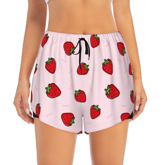 Disketp Strawberry Print Women's Shorts Workout Shorts for Athletic Gym Running Shorts with Phone Pockets