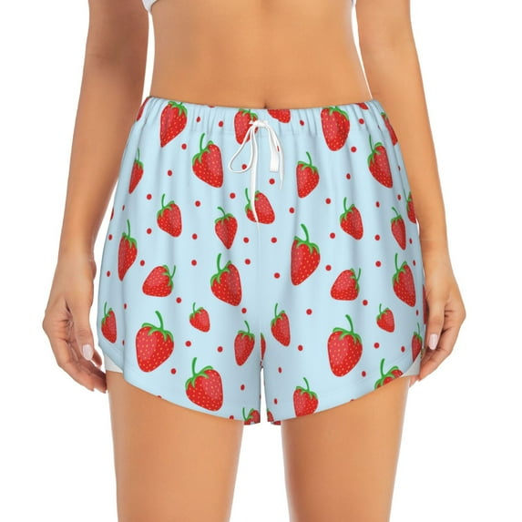 Disketp Strawberry Print Women's Shorts Workout Shorts for Athletic Gym Running Shorts with Phone Pockets X-Large