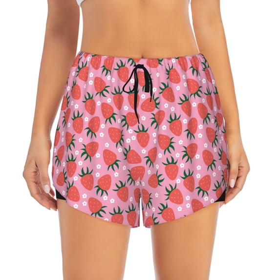Disketp Strawberry Print Women's Shorts Workout Shorts for Athletic Gym Running Shorts with Phone Pockets Small