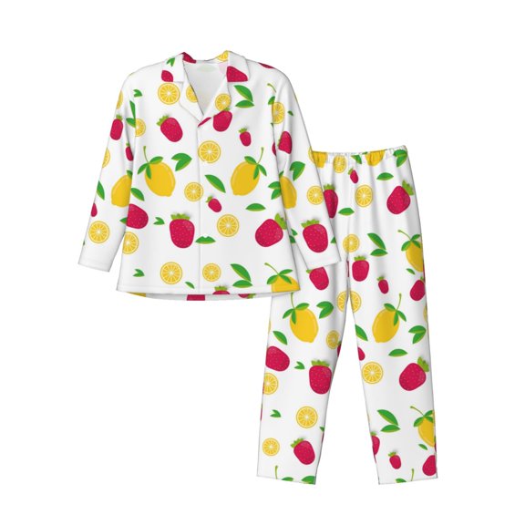 Disketp Strawberry and Lemon for Pajamas Set Long Sleeve Sleepwear Mens Button Down Nightwear Pj Sets-Large