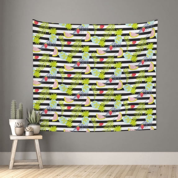 Disketp Striped With Palm Tree Branches Tapestry 60x51 InchesTapestry for Living Room Bedroom Home