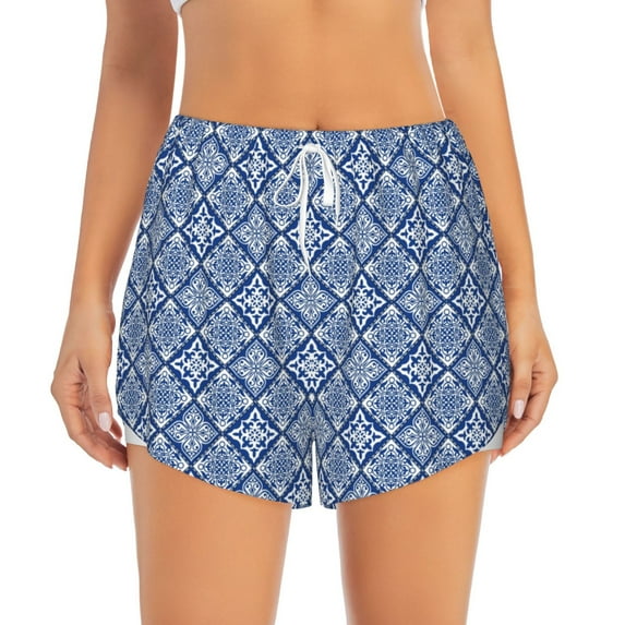 Disketp Stylized Flowers Vintage Boho Print Women's Shorts Workout Shorts for Athletic Gym Running Shorts with Phone Pockets Small