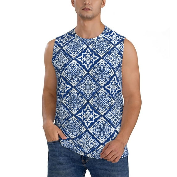 Disketp Stylized Flowers Vintage Boho Sleeveless Tshirts For Men, Muscle Shirts For Men Dry Fit Tank Top-X-Large