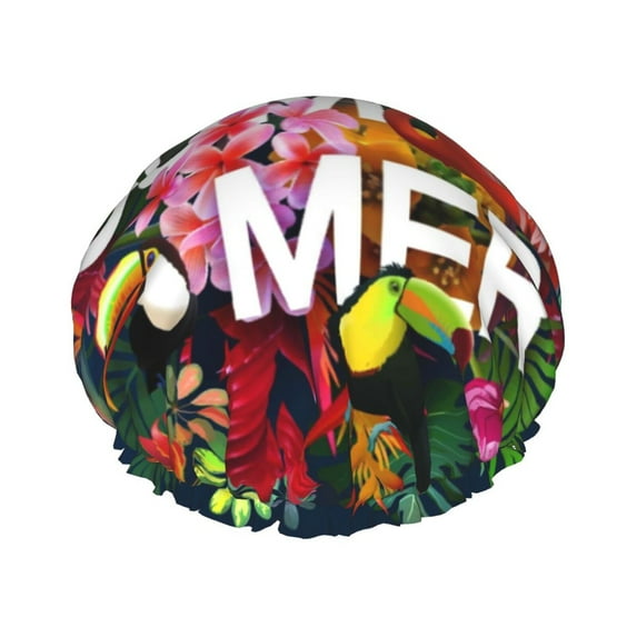 Disketp Summer Birds And Flowers Shower Caps,Reusable Shower Cap For Women, Double Layer Waterproof Hair Cap, Large Size For All Hair Lengths,For Girls Spa Home Salon Use