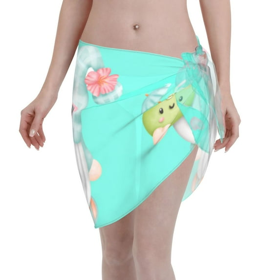 Disketp Summer Gnome Women Swimsuit Cover Up Short Chiffon Summer Beach Sarong Bikini Wrap Skirt Bathing Suit