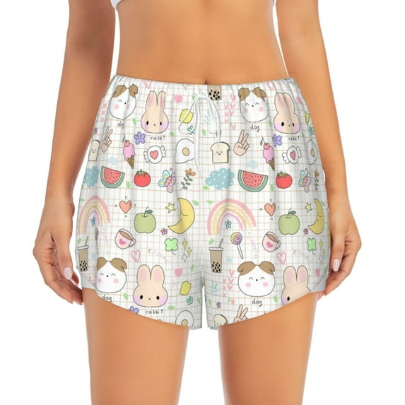 Disketp Summer Rabbit Print Women's Shorts Workout Shorts for Athletic Gym Running Shorts with Phone Pockets Large