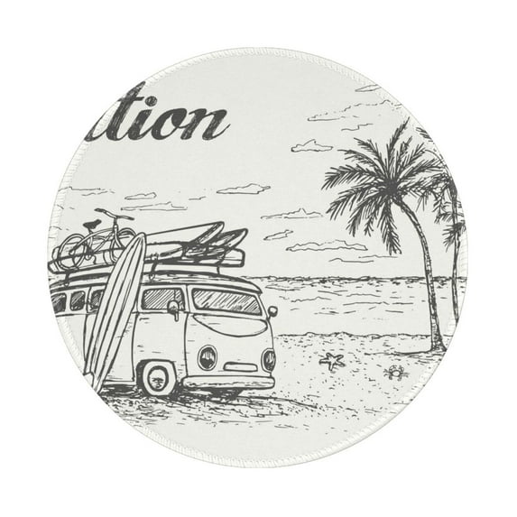 Disketp Summer Vacation Scene With Camping Van Small Mouse Pad 7.9x7.9 Inches,Washable Round Mousepad For Office Laptop Computer,Non-Slip Rubber Base Mouse Pads For Wireless Mouse