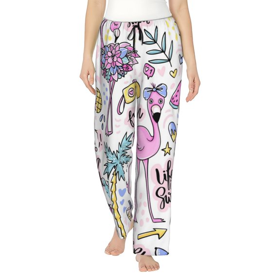 Disketp Summer With Flamingo Print Women'S Comfy Pajama Pants Casual Drawstring Palazzo Lounge Wide Leg Pants