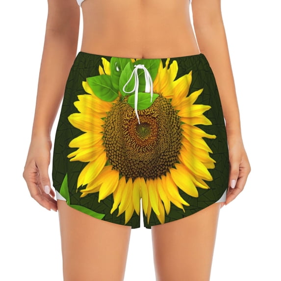 Disketp Sunflower Print Women's Shorts Workout Shorts for Athletic Gym Running Shorts with Phone Pockets Medium