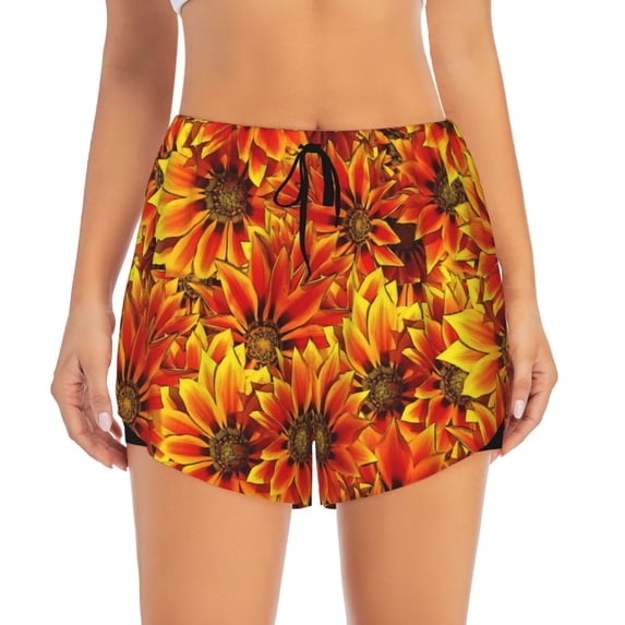 Disketp Sunflower4 Print Women's Shorts Workout Shorts for Athletic Gym Running Shorts with Phone Pockets Large