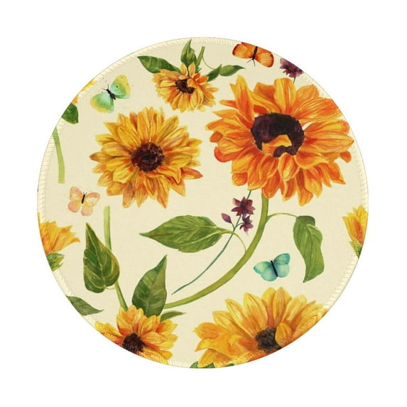 Disketp Sunflowers And Butterflies Small Mouse Pad 7.9x7.9 Inches,Washable Round Mousepad For Office Laptop Computer,Non-Slip Rubber Base Mouse Pads For Wireless Mouse