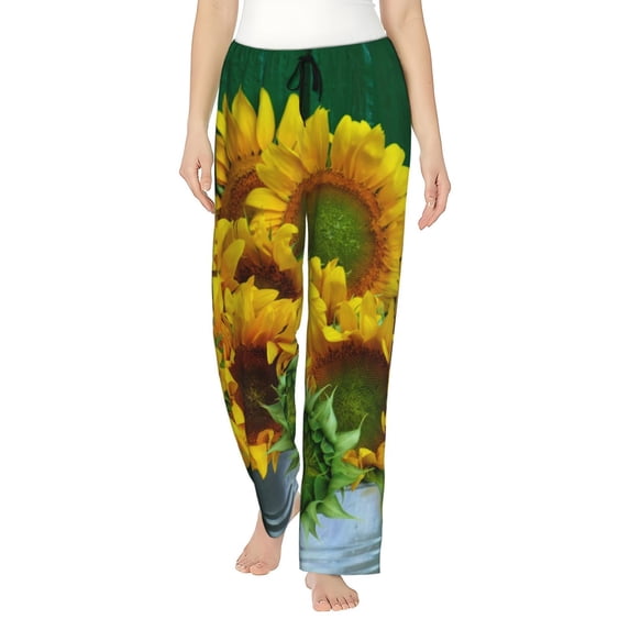 Disketp Sunflowers In Bucket Print Women'S Comfy Pajama Pants Casual Drawstring Palazzo Lounge Wide Leg Pants
