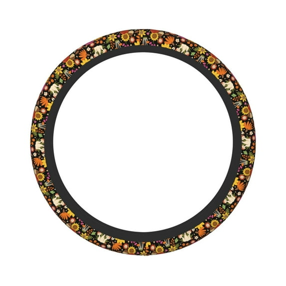 Disketp Sunflowers Mushrooms Elastic Microfiber Steering Wheel Cover for Truck,SUV,Cars,Universal 15 inch,Anti-Slip