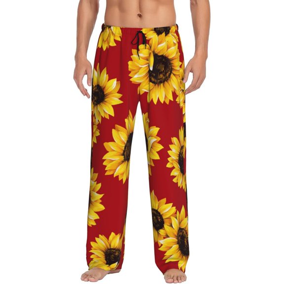 Disketp Sunflowers On Red Men'S Pajama Pants - Ultra Soft Fleece Sleep And Lounge Pants (Size: S-Xxl)
