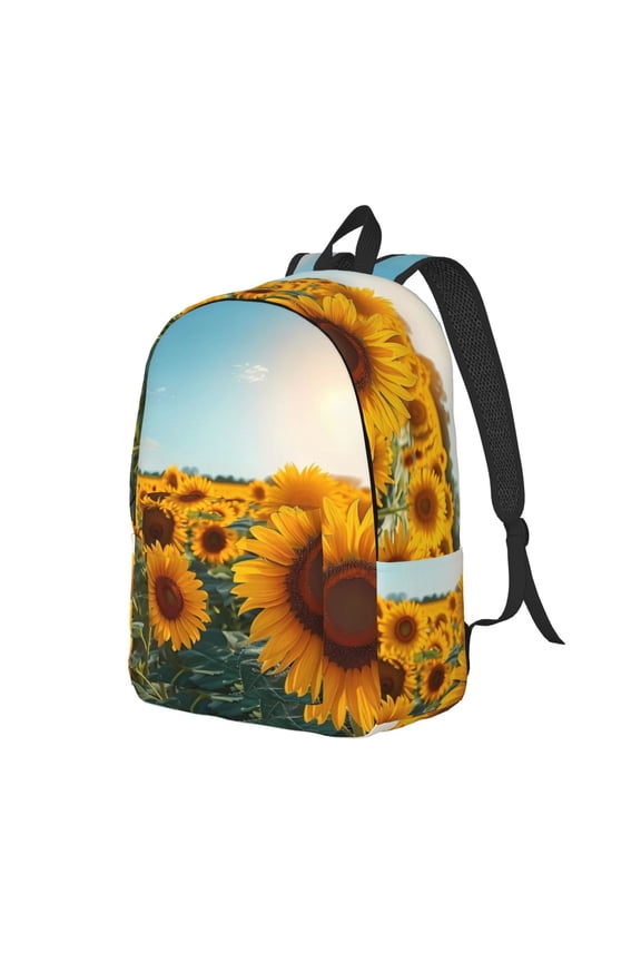 Sunlit Sunflower Field Canvas Backpack Lightweight Travel Daypack Student Rucksack Laptop Backpack-Small