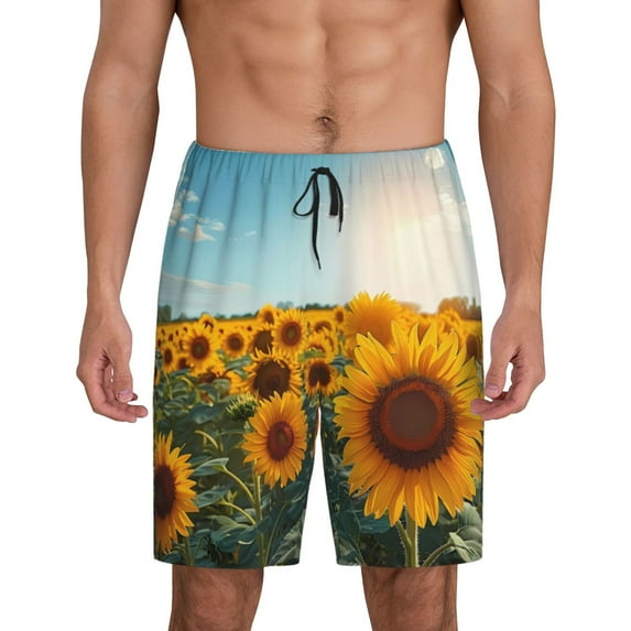 Disketp Sunlit Sunflower Field for Men's Soft Sleep Pajama Shorts Lightweight Lounge Pant Sleep Pj with Elastic Waistband and Pockets-X-Large