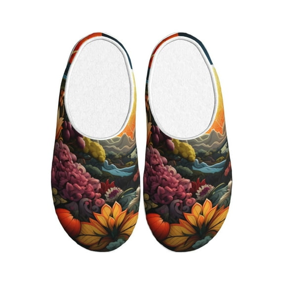 Disketp Sunset Floral Fantasy Landscape Women's Men's Slippers Plush Slip-On House Slipper for Winter Indoor Soft Cushion Non-slip Fluffy Slides Slippers-8