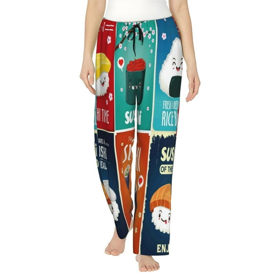 Disketp Sushi Print Women'S Comfy Pajama Pants Casual Drawstring Palazzo Lounge Wide Leg Pants