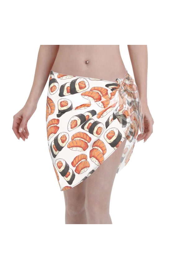 Sushi Roll Women Swimsuit Cover Up Short Chiffon Summer Beach Sarong Bikini Wrap Skirt Bathing Suit