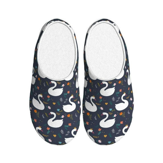 Disketp Swan And Flowers1 Women's Men's Slippers Plush Slip-On House Slipper for Winter Indoor Soft Cushion Non-slip Fluffy Slides Slippers-37/38