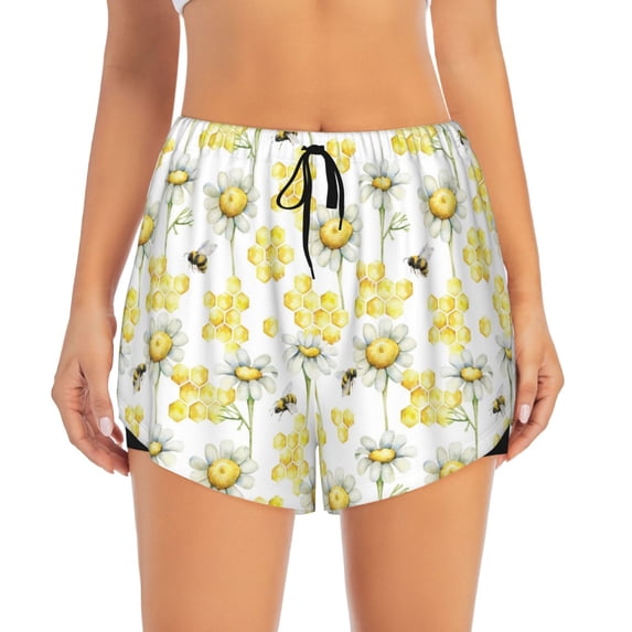 Disketp Sweet Honey Print Women's Shorts Workout Shorts for Athletic Gym Running Shorts with Phone Pockets XX-Large