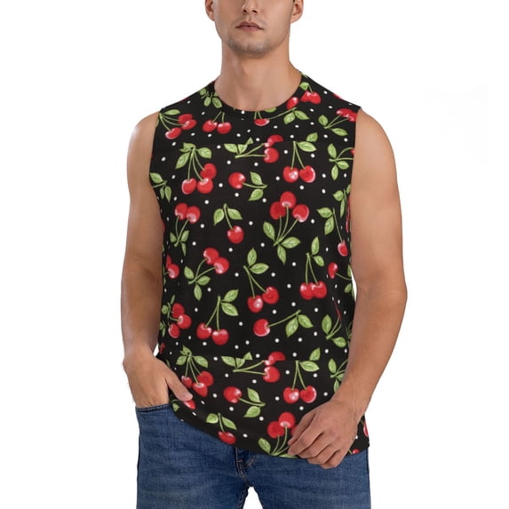 Disketp Sweet Red Cherry Sleeveless Tshirts For Men, Muscle Shirts For Men Dry Fit Tank Top-Small