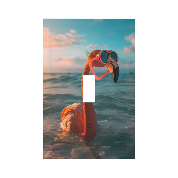 Disketp Swimming Goggled Flamingo Decorative Light Switch or Outlet Wall Plate with Safety Cover-Style T