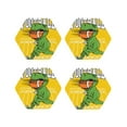 thumbnail image 1 of Disketp T-Rex Playing Football Funny Coasters,4 Pcs Leather Coasters with Holder, Perfect Housewarming Hostess Gifts,Protect Furniture from Water Marks Scratch and Damage-Hexagon, 1 of 6