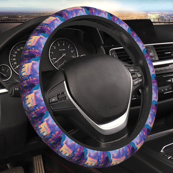 Disketp Taxi Colorful Town Elastic Microfiber Steering Wheel Cover for Truck,SUV,Cars,Universal 15 inch,Anti-Slip