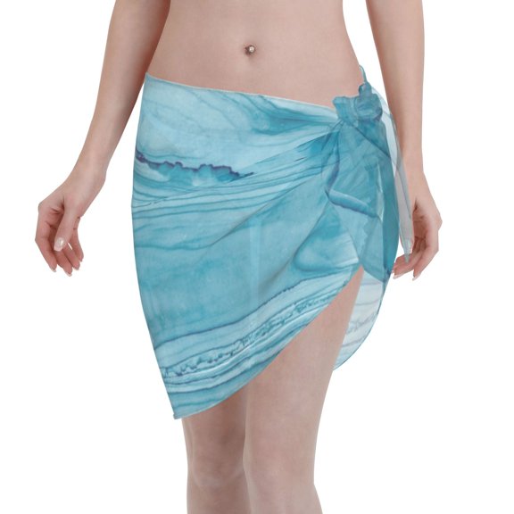 Disketp Teal Turquoise Fluid Stripes Women Swimsuit Cover Up Short Chiffon Summer Beach Sarong Bikini Wrap Skirt Bathing Suit