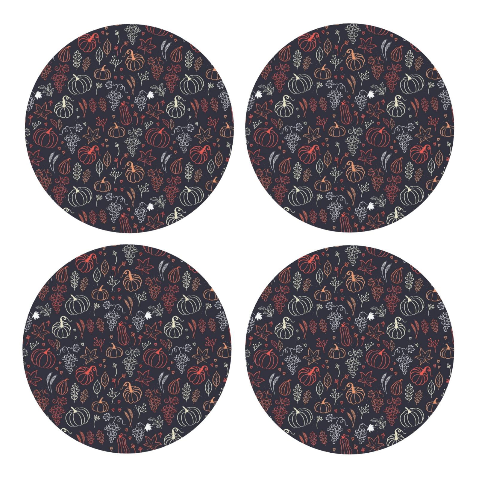 Disketp Thanksgiving Seamless Pattern MDF Cork Coaster 4 Pcs