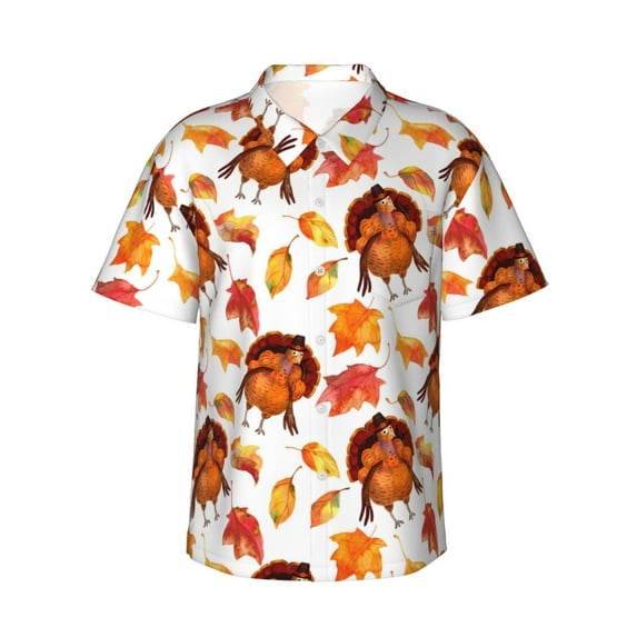 Disketp Thanksgiving Turkey Leaves Hawaiian Shirts for Men,Mens Casual Short Sleeve Button Down Shirts Beach Shirt,X-Large
