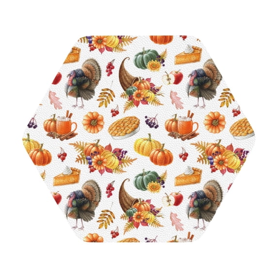 Disketp Thanksgiving Turkeys 1 Funny Coasters,6 Pcs Leather Coasters with Holder, Perfect Housewarming Hostess Gifts,Protect Furniture from Water Marks Scratch and Damage,Hexagon